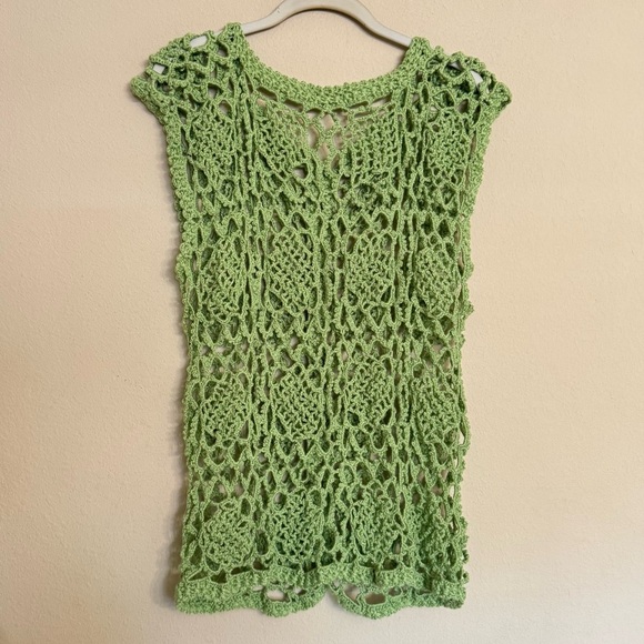 Vintage Hand Crochet Knit Vest Women’s Medium Green Sweater Sleeveless Boho - Picture 2 of 16